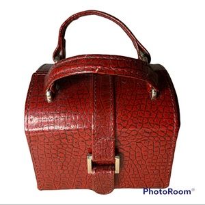 Red Vintage Mini Jewelry box/Purse. Mirror inside. Converts into a purse.
